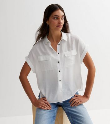 white short sleeve cotton blouse
