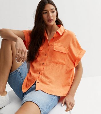 Bright Orange Short Sleeve Pocket Front Shirt