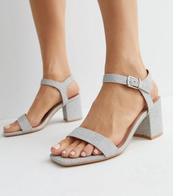 Silver wide fit 2025 block heel sandals