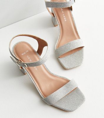 Silver block heel 2025 wide fit sandals