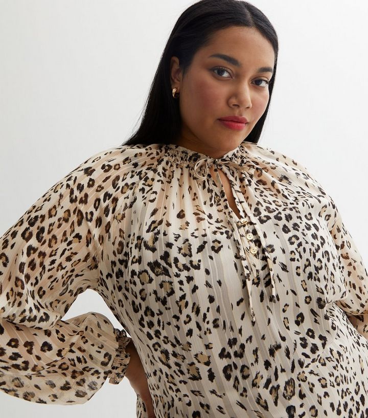 Curves Off White Leopard Print Chiffon Tie Neck Blouse New Look | :443 Curves Off White Leopard Print Chiffon Tie Neck Blouse New Look | :443