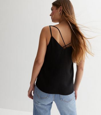 Black Cross Back Strappy Cami Top New Look