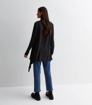 Black Fine Knit Waterfall Cardigan