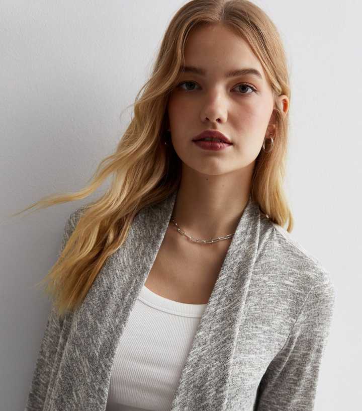 Pale Grey Fine Knit Waterfall Cardigan