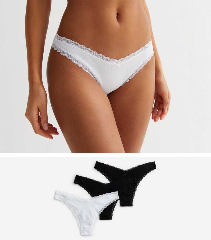3 Pack Black and White Ribbed Cotton Brazilian Briefs 