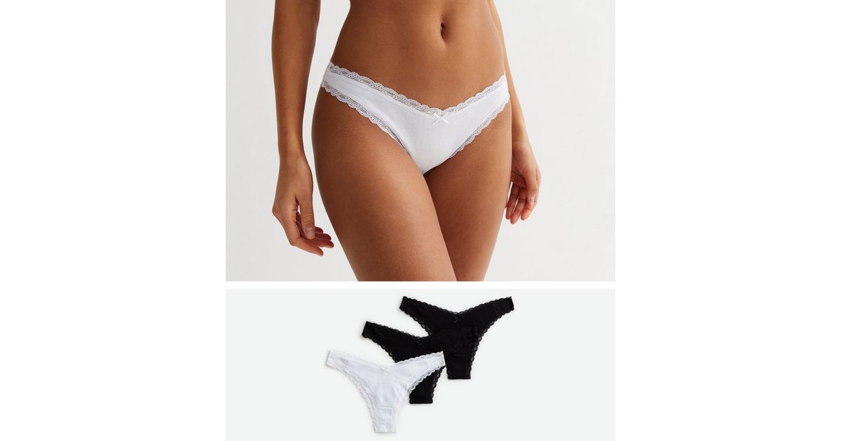 Pack of 3 thongs with lace trim - Underwear - UNDERWEAR, PYJAMAS - Woman 