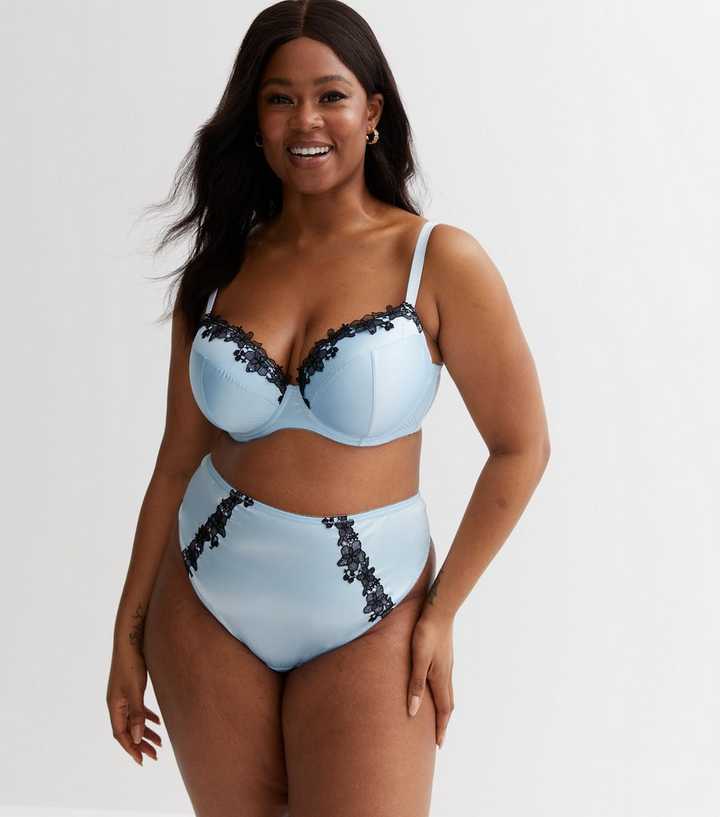 Curves Pale Blue Guipure High Waisted Thong