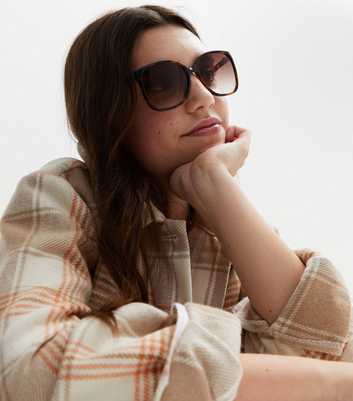Girls Dark Brown Tortoiseshell Effect Square Sunglasses