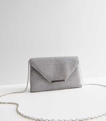 Silver Diamanté Chain Clutch Bag