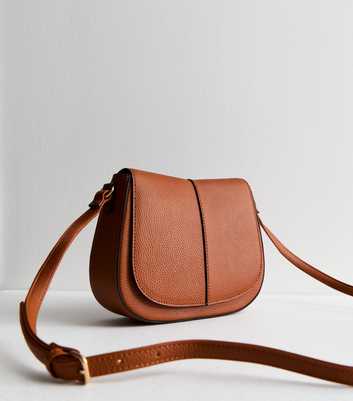Tan Leather-Look Saddle Cross Body Bag