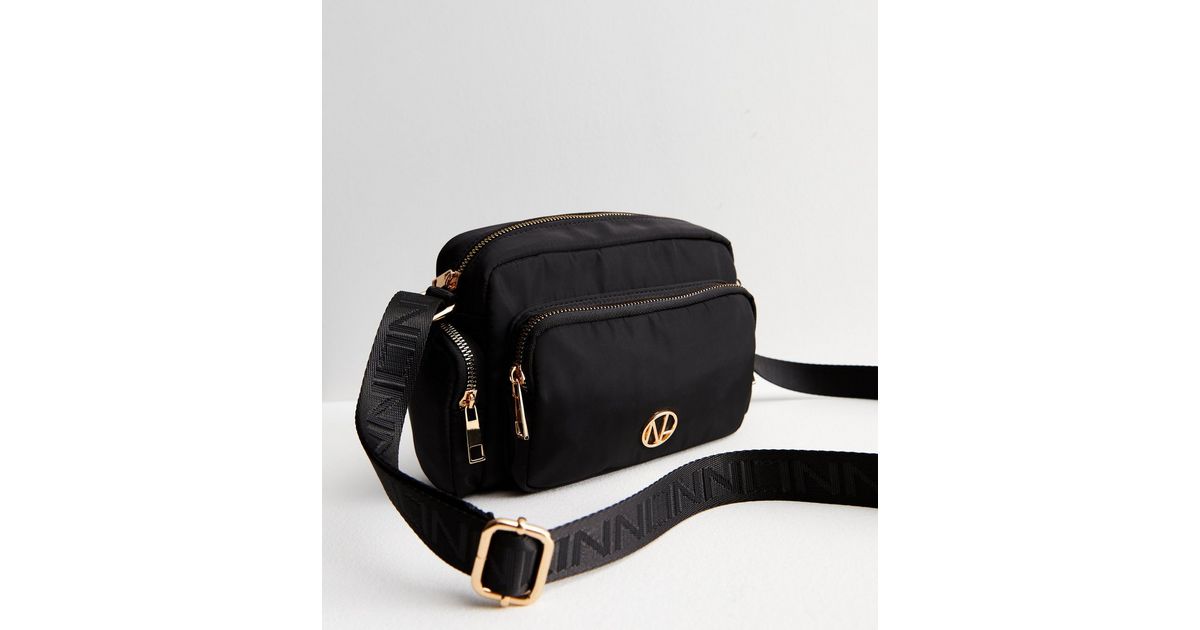 Black Utility Logo Strap Cross Body Bag New Look