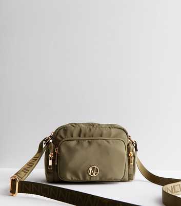 Khaki Logo Strap Cross Body Bag