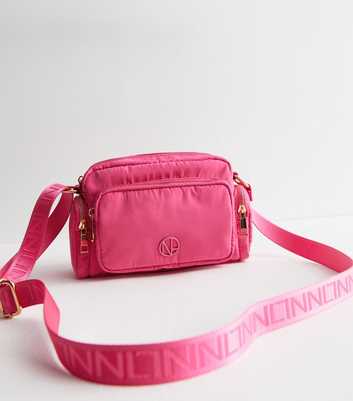 Bright Pink Pocket Front Logo Strap Cross Body Bag