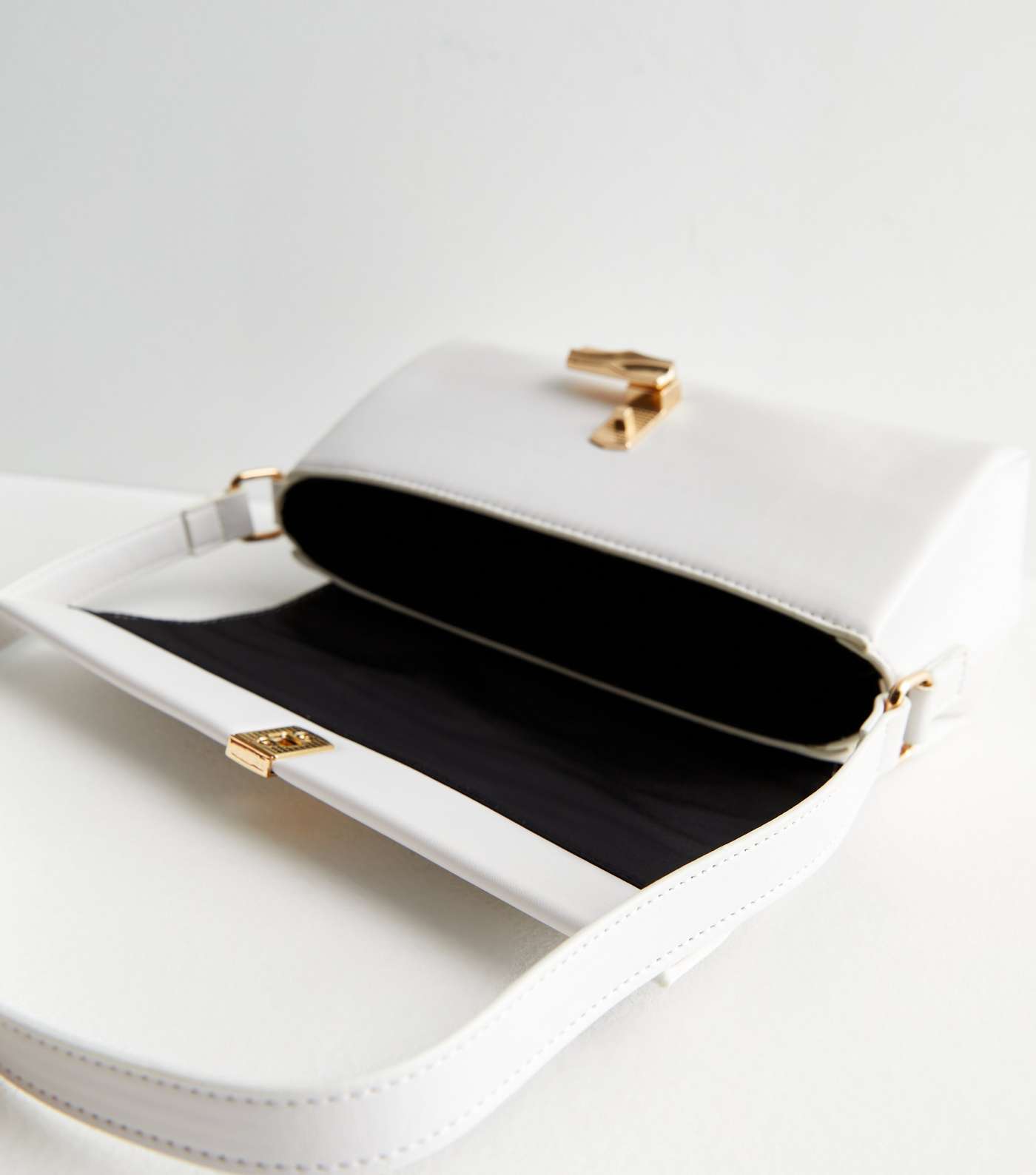 White Leather-Look Twist Lock Shoulder Bag Image 4