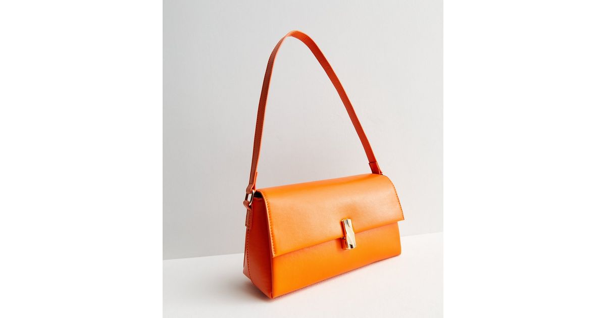 Bright Orange LeatherLook Twist Lock Shoulder Bag New Look