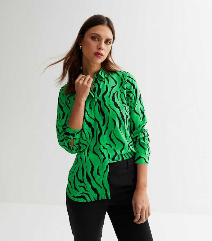 Green and Black Zebra Print Full Sleeves Shirt