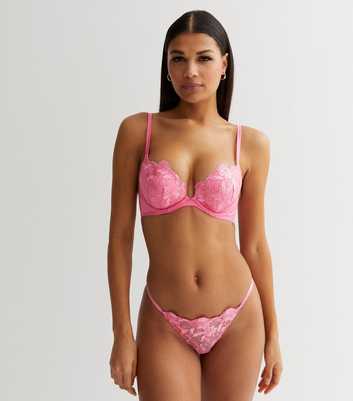 Bright Pink Floral Embroidered Push Up Bra
