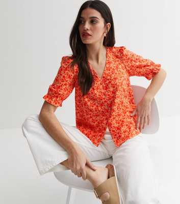 Orange Ditsy Floral Frill Sleeve Blouse