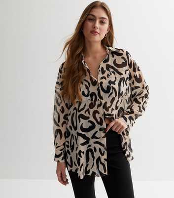 Cream Leopard Print Chiffon Long Sleeve Shirt