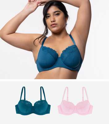 Dorina Curve 2 Pack Teal and Pink Lace Trim Bras