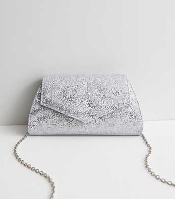 Silver Glitter Chain Strap Clutch Bag