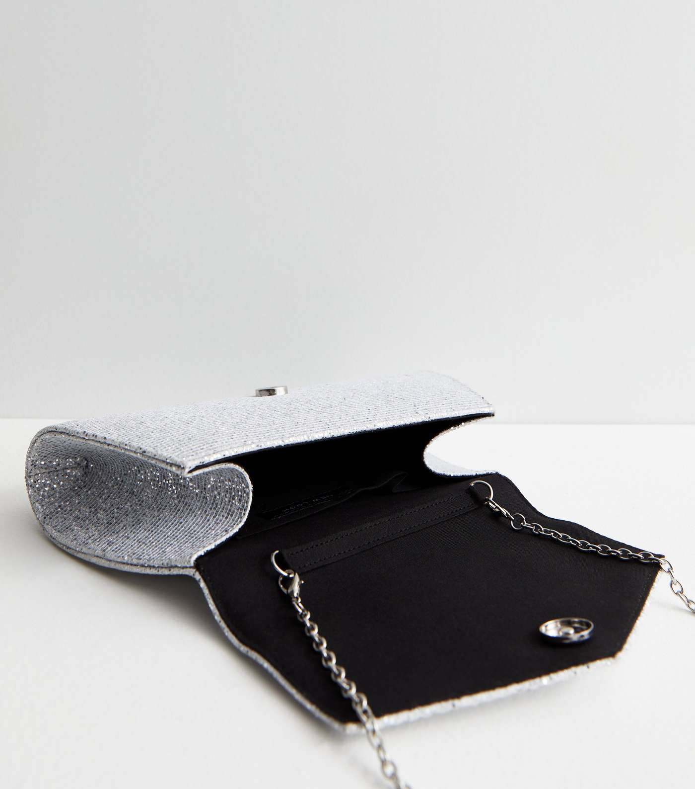 Silver Glitter Chain Strap Clutch Bag Image 4