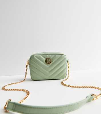 Light Green Chevron Quilted Cross Body Bag