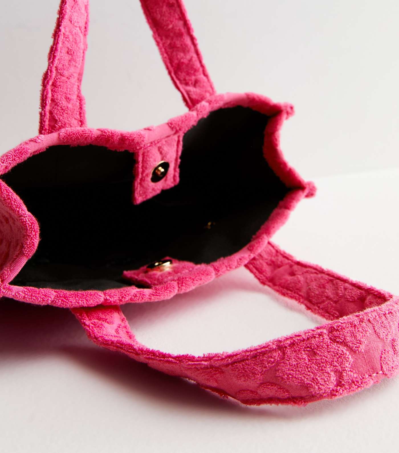 Bright Pink Floral Embossed Towelling Mini Tote Bag Image 4