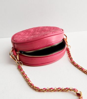 Bright Pink Leather-Look Quilted Circle Cross Body Bag | New Look