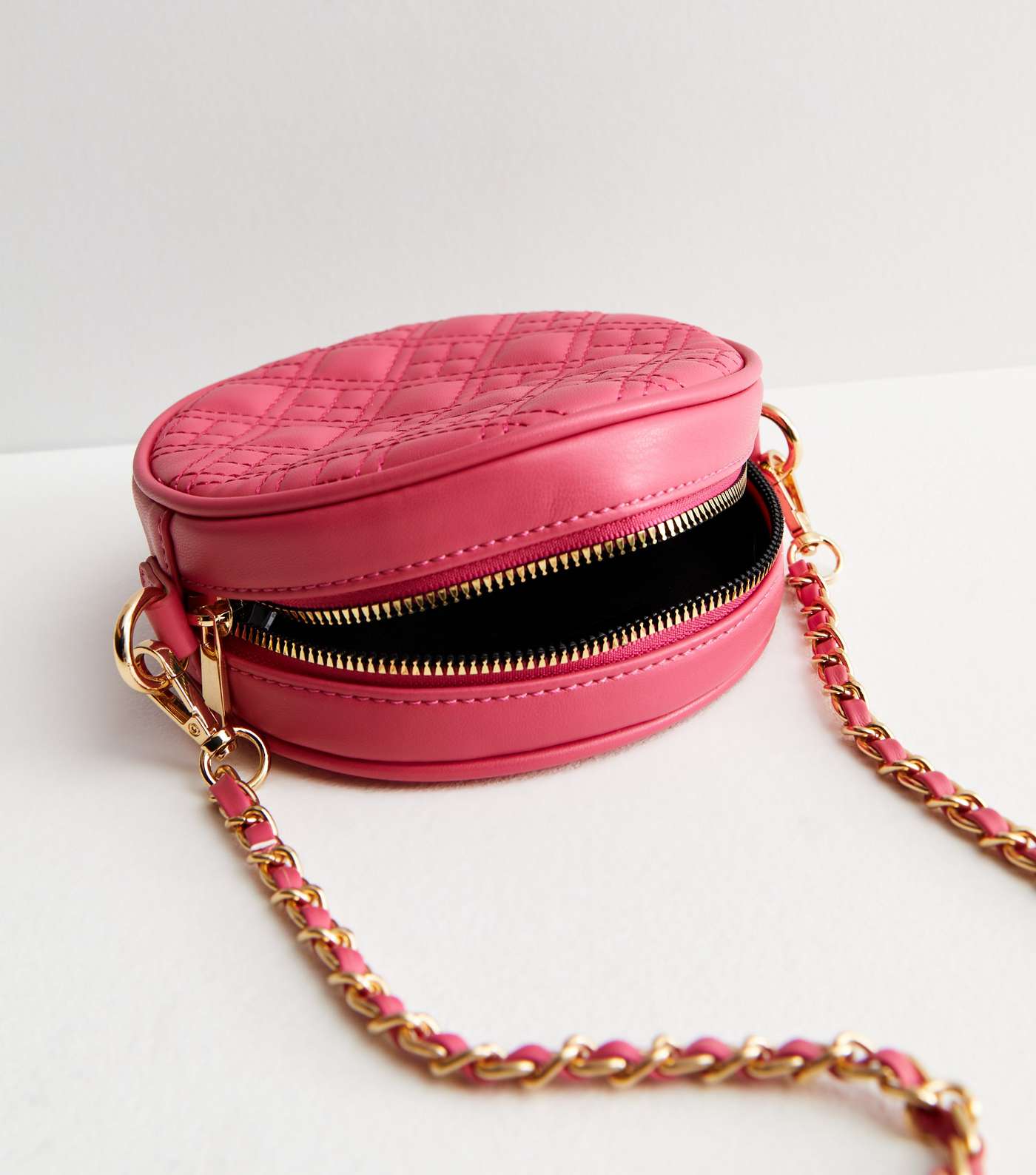 Bright Pink Leather-Look Quilted Circle Cross Body Bag Image 4
