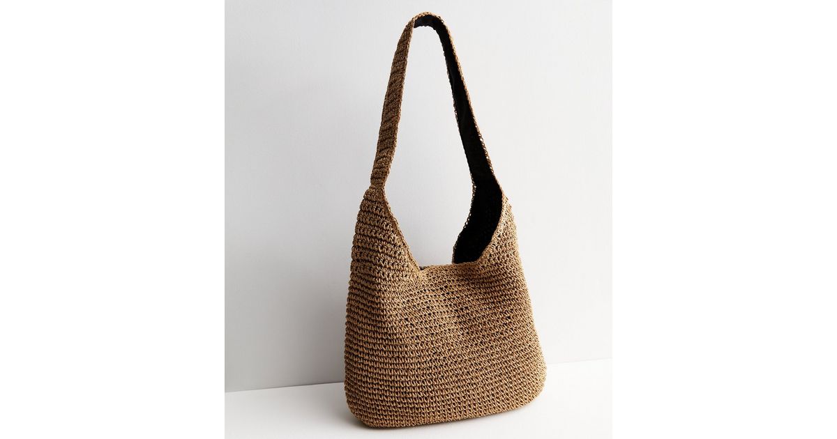 Stone Straw Effect Slouch Tote Bag New Look