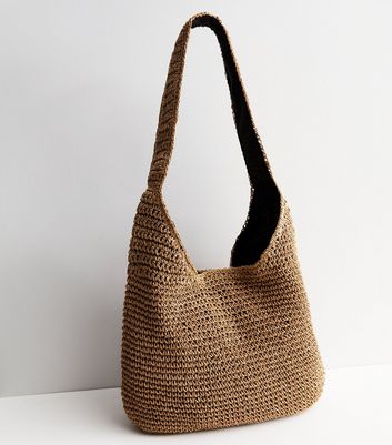 Stone Straw Effect Slouch Tote Bag | New Look