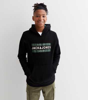 Jack & Jones Junior Black Logo Pocket Front Hoodie