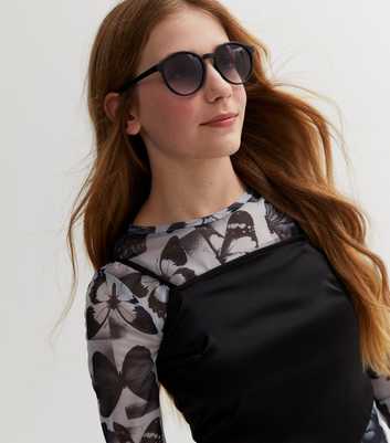 Girls Black Round Frame Sunglasses