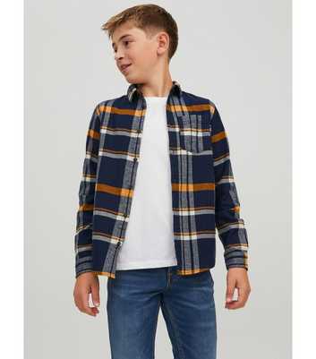 Jack & Jones Junior Navy Check Long Sleeve Shirt