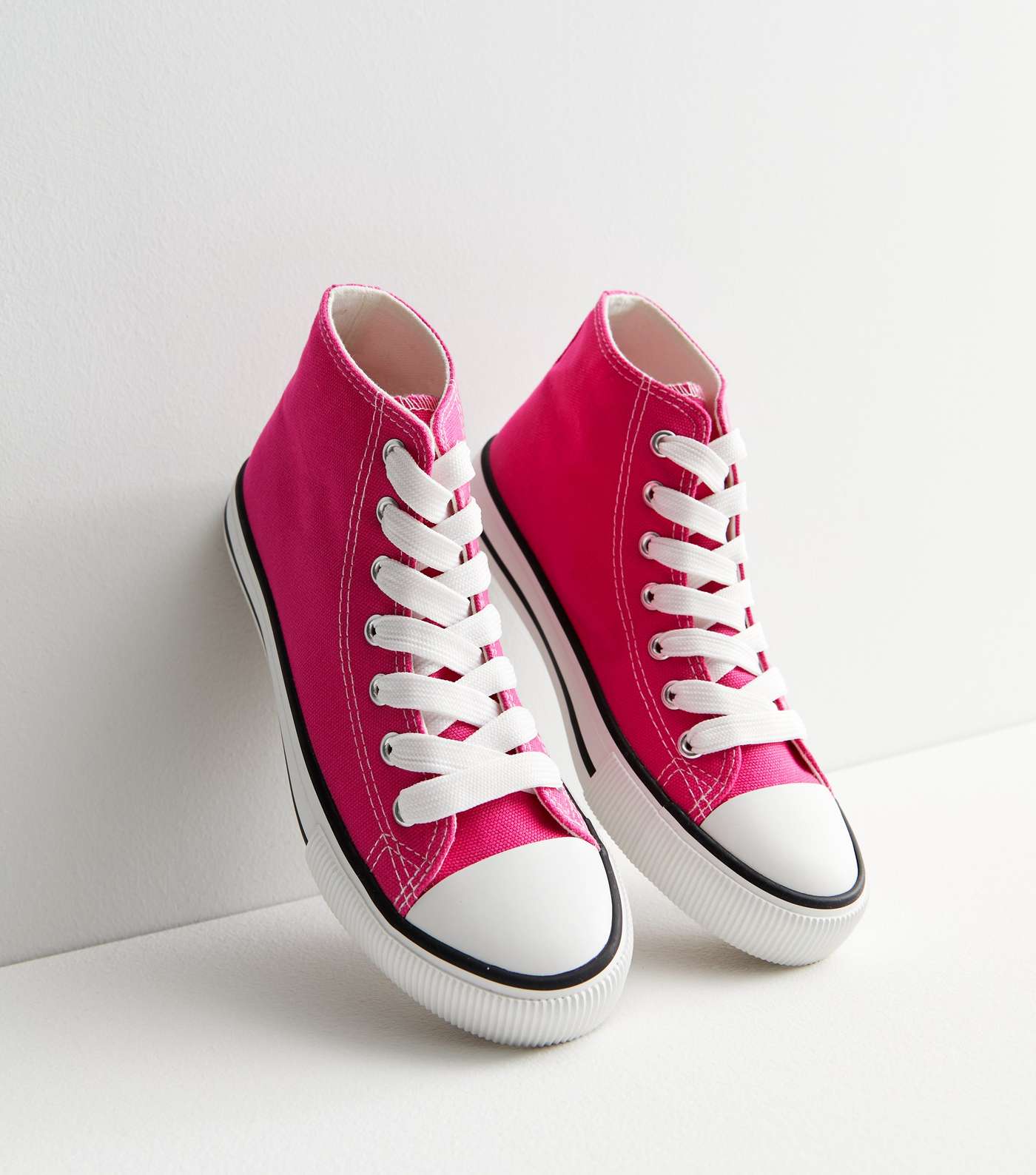 Bright Pink Canvas High Top Trainers