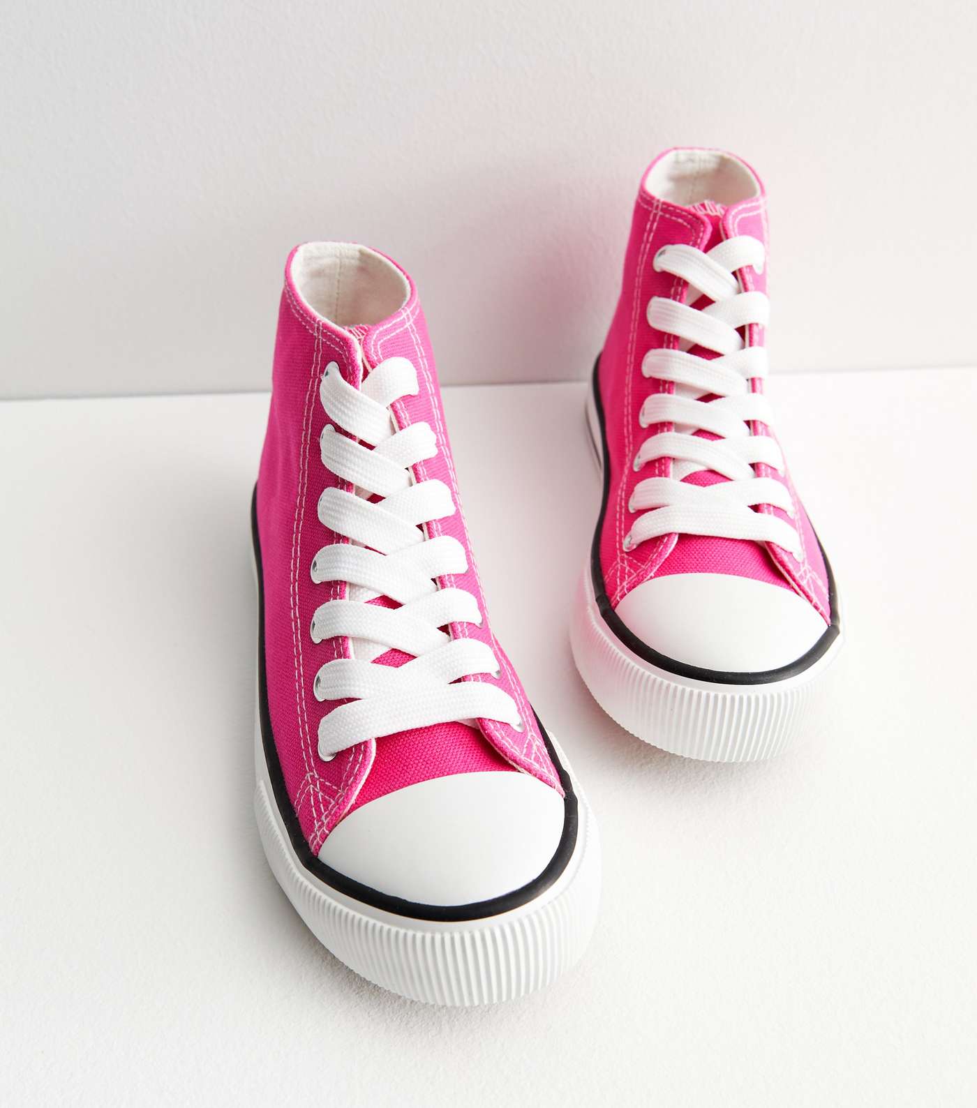 Bright Pink Canvas High Top Trainers Image 3
