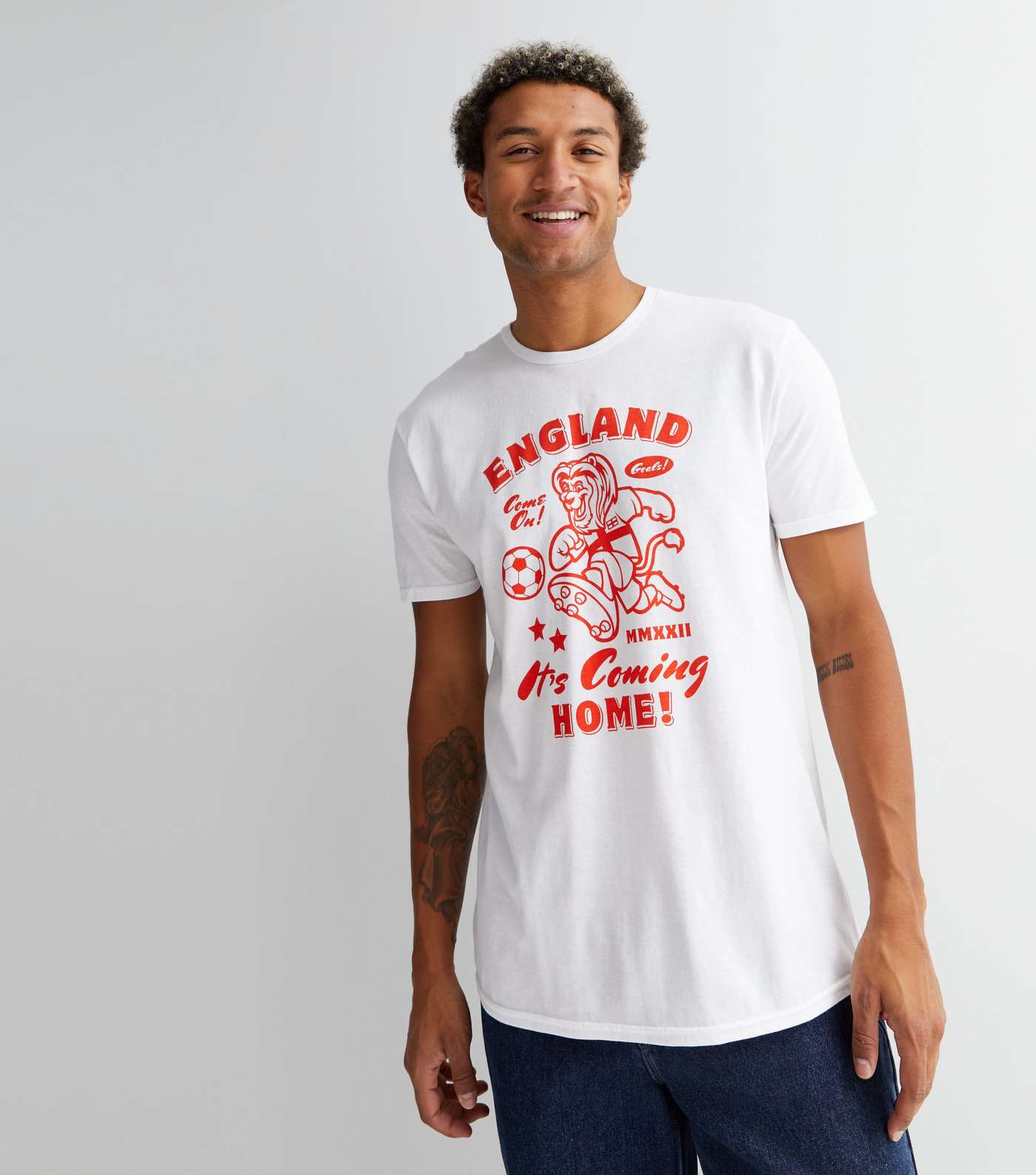 White Coming Home England Football Logo T-Shirt Image 2