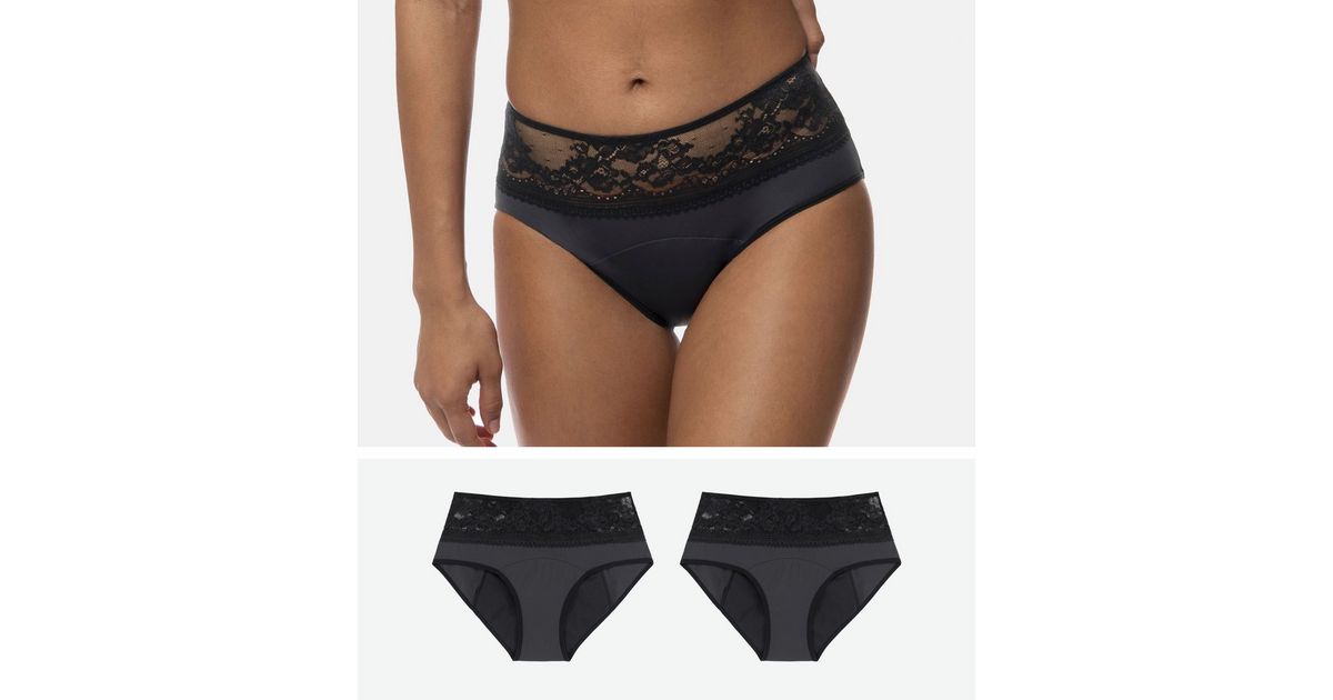 Dorina Eco Moon 2 Pack Black Lace Mid Rise Period Briefs | New Look