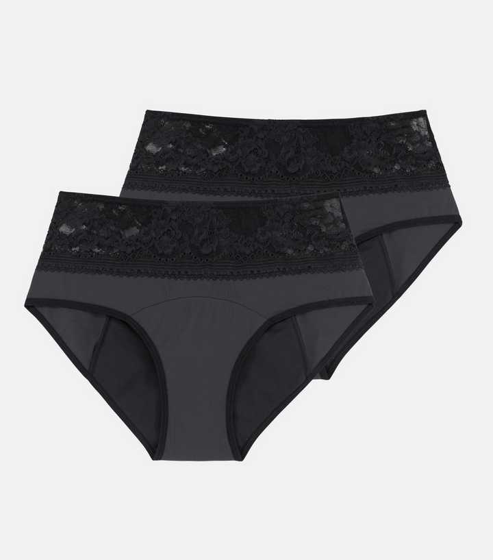 Dorina Eco Moon 2 Pack Black Lace Mid Rise Period Briefs