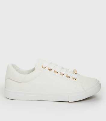 Wide Fit White Leather-Look Lace-Up Trainers