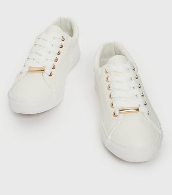 Ladies plain white hot sale leather trainers