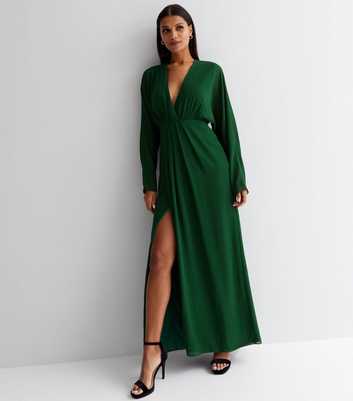 TFNC Dark Green Plunge Maxi Wrap Dress