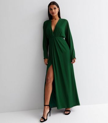 Long sleeve plunge deals dress new look