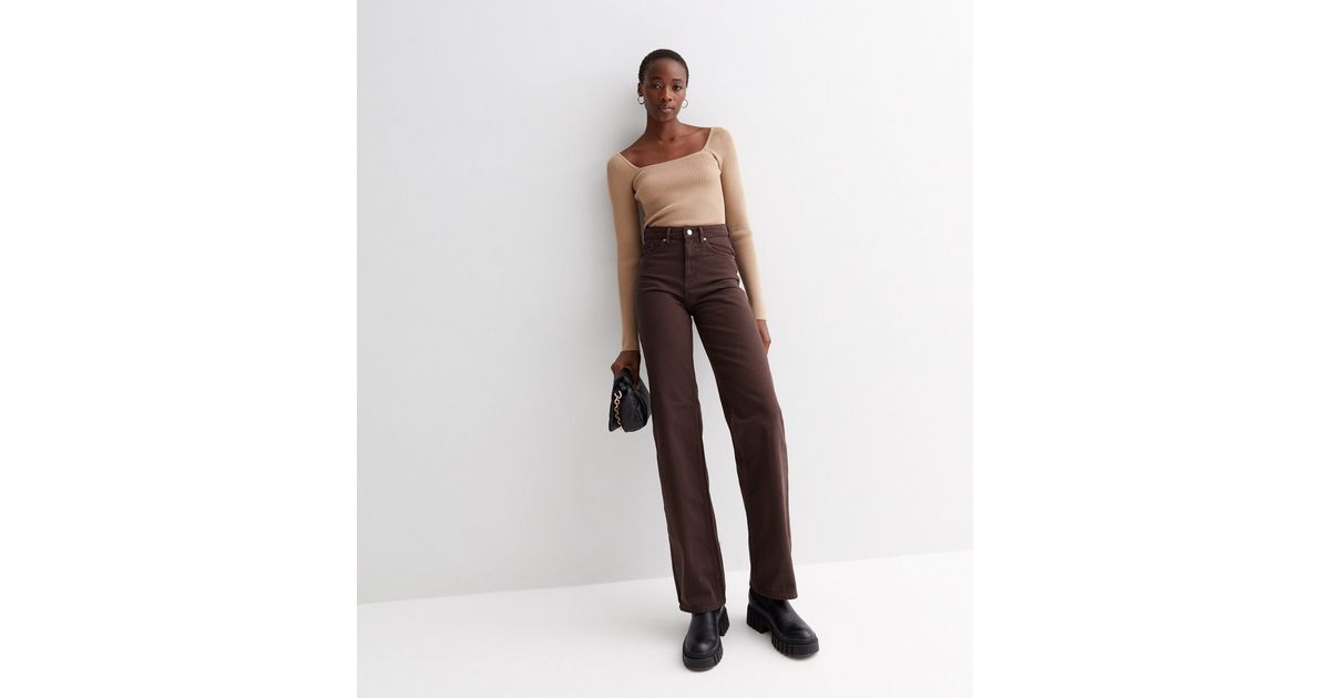Vero Moda Tall Dark Brown High Waist Straight Leg Jeans | New Look