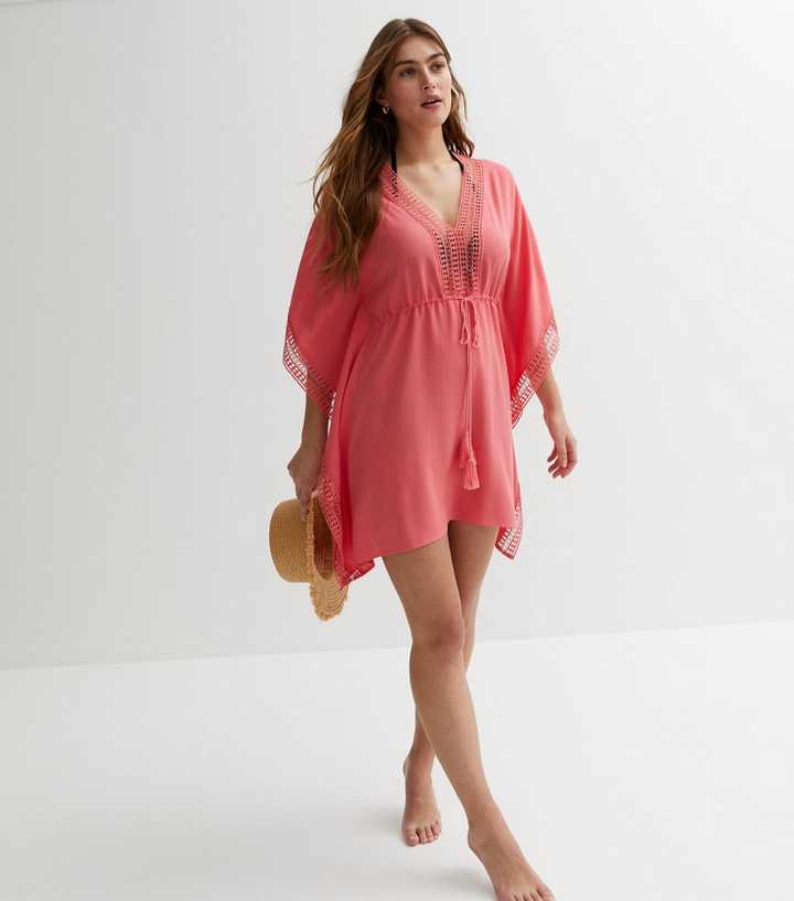 Coral Crochet Trim Beach Kaftan