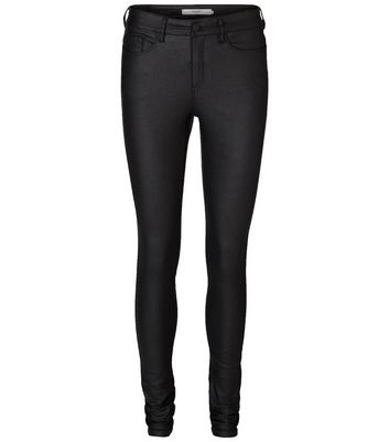 Vero Moda Petite Black Leather-Look Coated Skinny Jeans