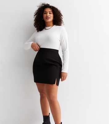Vero Moda Curve Black High Waist Slit Mini Skirt