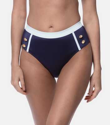 Dorina Navy Button High Waist High Leg Bikini Bottoms