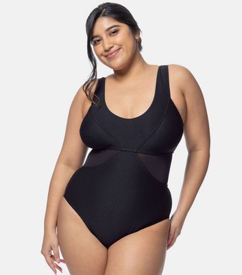 Dorina Curve Black Chevron Shaping Swimsuit New Look